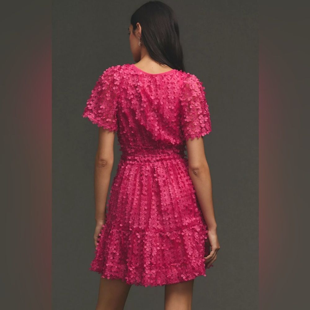 Anthropologie The Somerset Mini Dress Floral Appliqué Edition Pink size L - Picture 2 of 8